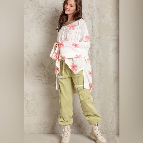 POL - Flower Print Hooded Lightweight Knit Sweater Hoodie - Picture 9 of 11